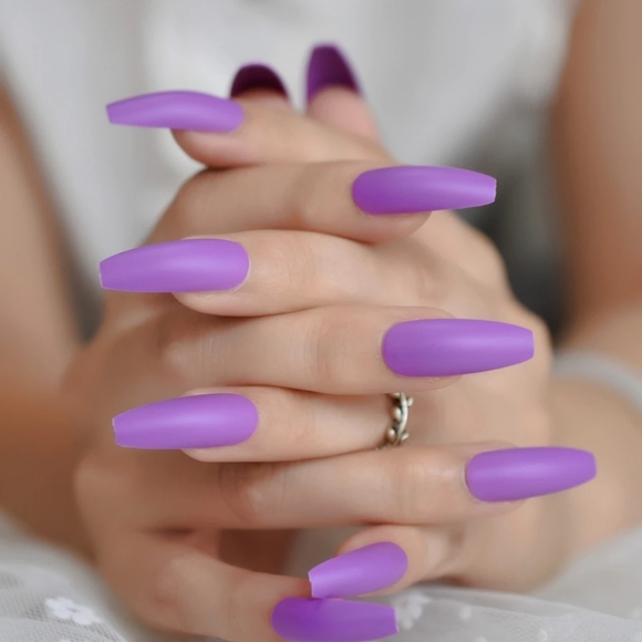 Purple coffin nails extra long matte 24 - Picture 2 of 6